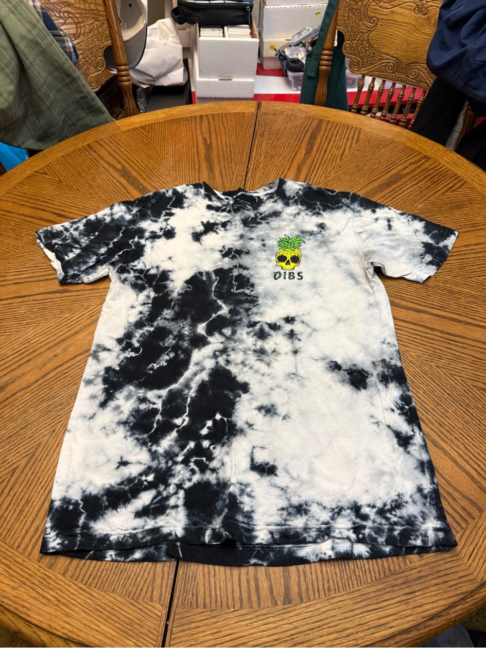 Dibs Black & White Tie-Dye Pineapple Skull Tee